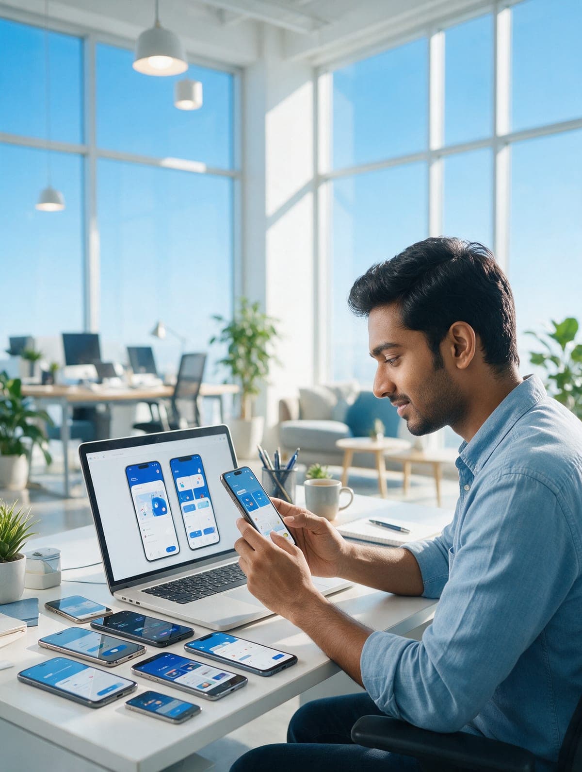 Developers working together in a bright office